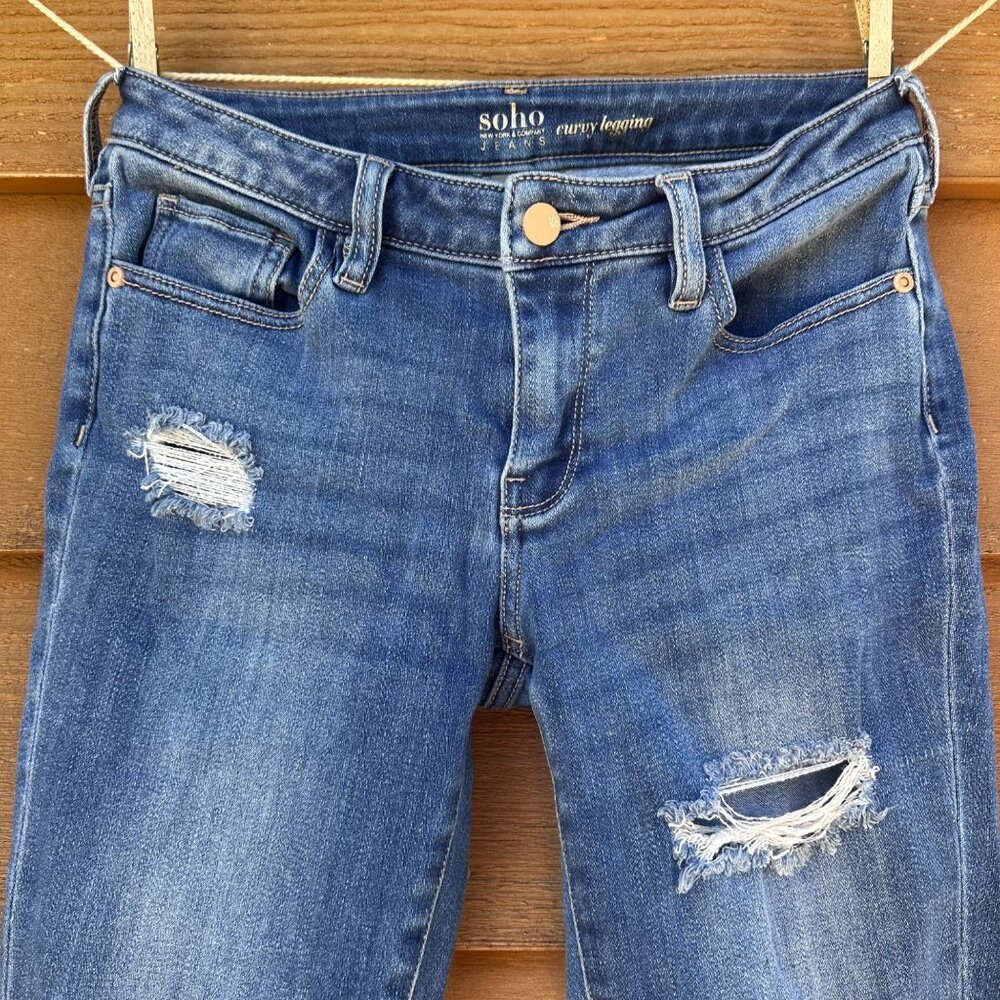 Soho Curvy Legging Jeans Distressed Ripped Denim Size 4 Medium Wash Cotton Blend - Picture 4 of 12